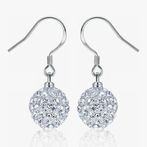 White Gold Plated Rhinestone Ice Sphere Drop Earrings. New.
